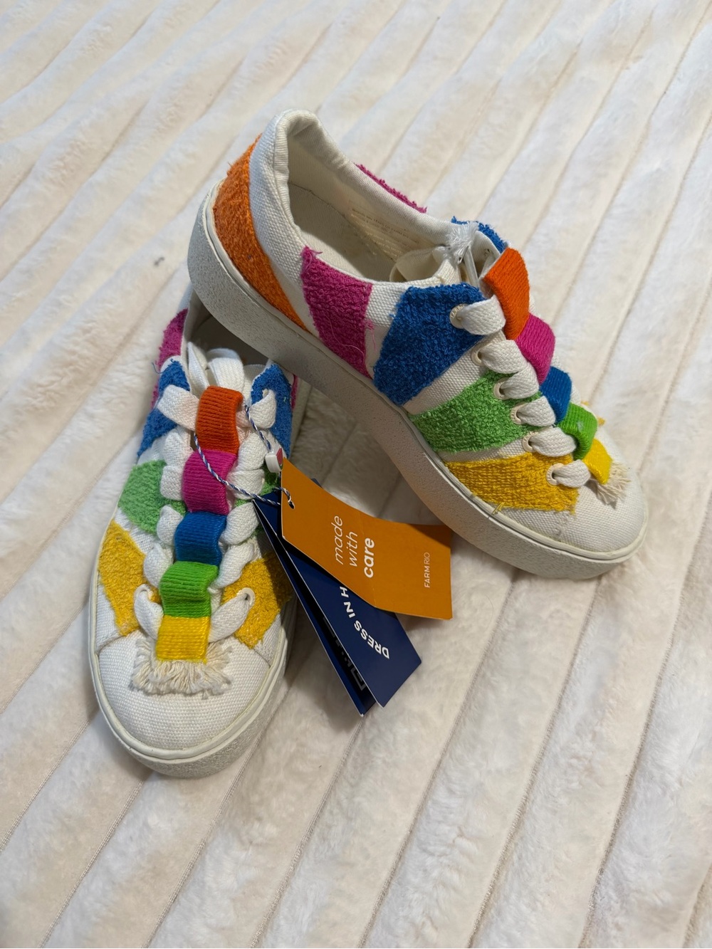 FARM Rio Rainbow Terry Sneakers in Blue, Pink, Orange, Green & Yellow - Picture 9 of 9